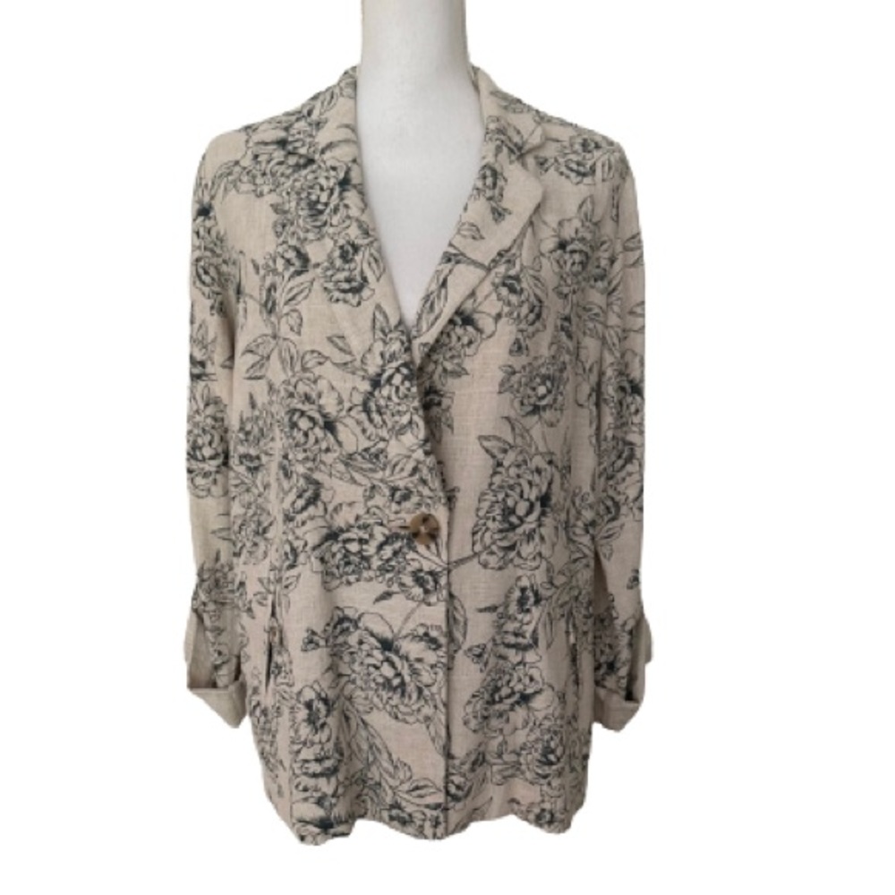 New j. jill Women's Beige Floral Jacket, Sz S.